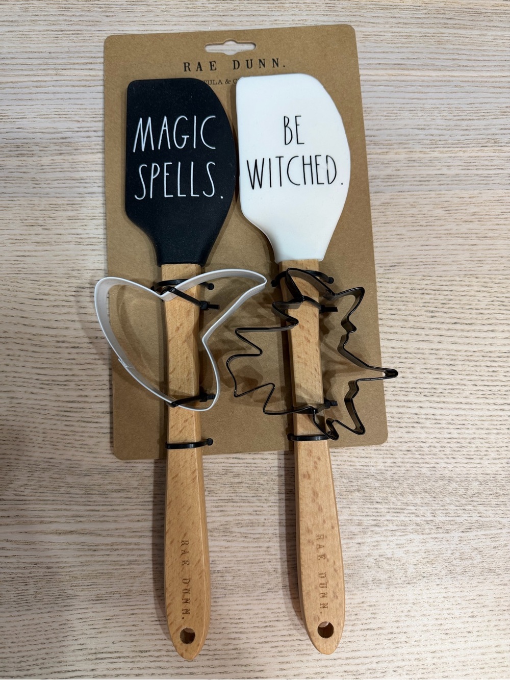 Rae Dunn Black & White Halloween Spatula Set with Wooden Handles